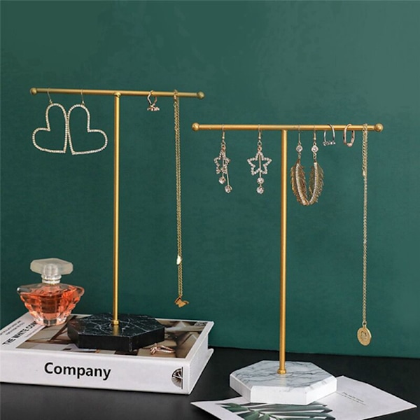 2X Halsbandshållare Display Stativ T-Bar Metallpläterad Bord Organizer Tower för Visning Hängande B