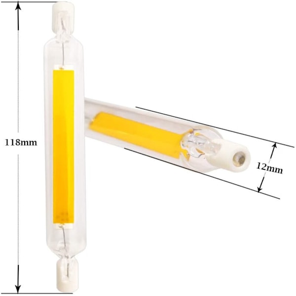 10W R7s LED Pære 118mm COB Filament Kold Hvid 6000K 220V Dobbelt J118 Sokkel LED Lineær Rørpære 360 Grader IKKE-Dæmpbar, 2-pak [Energiklasse F]