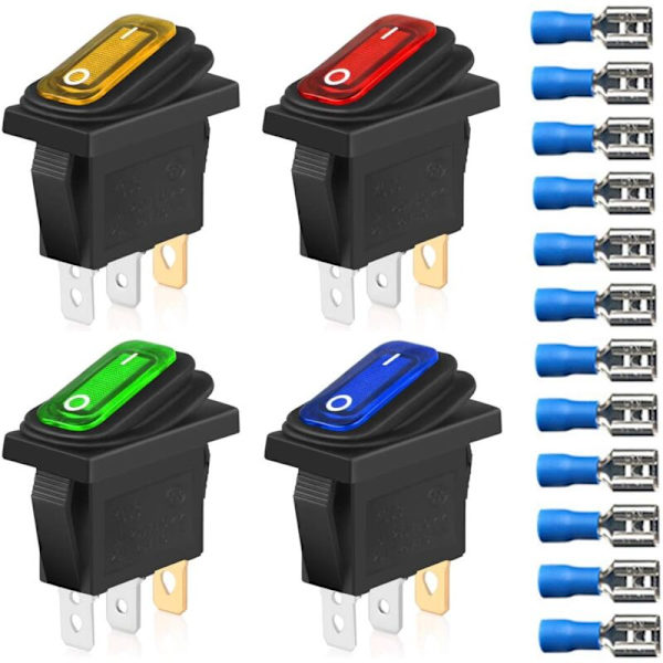 4 st 12V-24VDC/20A KCD3 Vattentät Vippströmbrytare med LED-indikator, 3-polig SPST PÅ-AV Triangelbrytare för Bil Lastbil Motorcykel Båt (12 st W