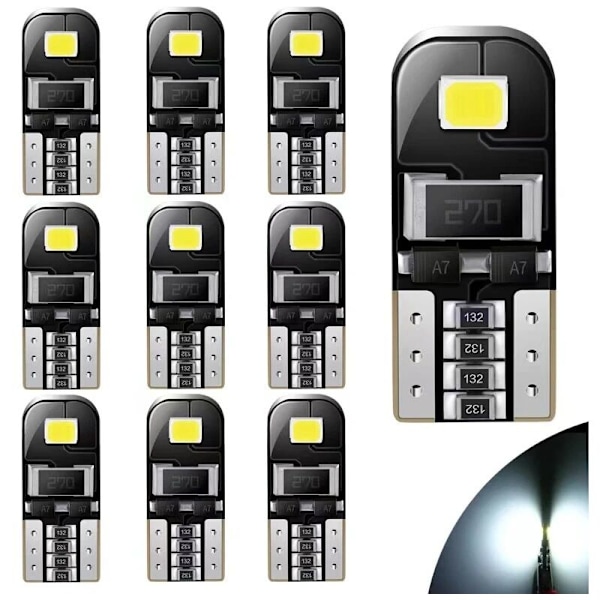T10 W5W LED-billampe, 2835-2 Breddeindikator, Nummerplatebelysning Dekoding, Canbus Leselampe [Energiklasse A+]