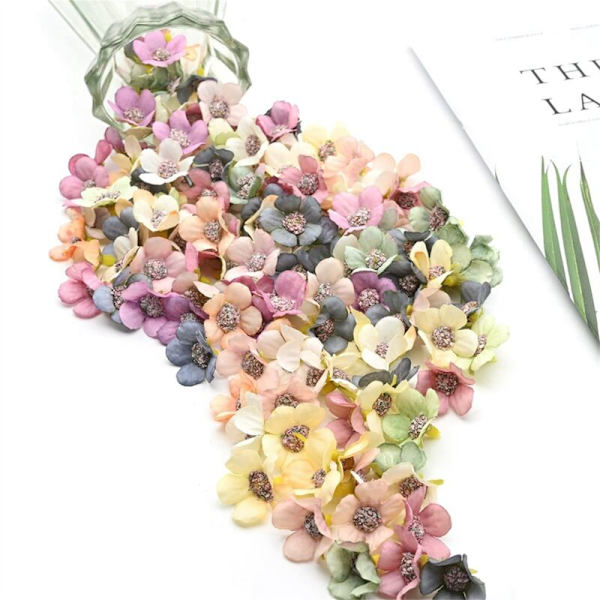 100 stk flerfarget mini kunstig silke tusenfryd blomsterhode for krans bryllup girlander dekorasjon DIY scrapbooking håndverk