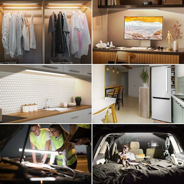 Garderobslampa, 6000K Laddningsbar LED-belysning för inomhusgarderob, Trådlös, Magnetisk, Dimbar LED-lampa Rörelsesensor, LED-lampa för garderob S