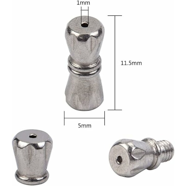 10 Sæt 1mm Hul Rustfrit Stål Skrue Spænder Kolonne Skrue Spænder Læder Rør Snor Ender med Lås til Armbånd Smykkefremstilling Fund 11,5x5mm