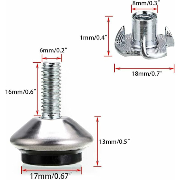 Justerbare Svingbare Nivelleringsbein M6 12 Heavy Duty Møbler Bordbein Svingbare Nivelleringsføtter med Svingbar T-Mutter Heavy Duty Nivelleringsføtter for Benk,
