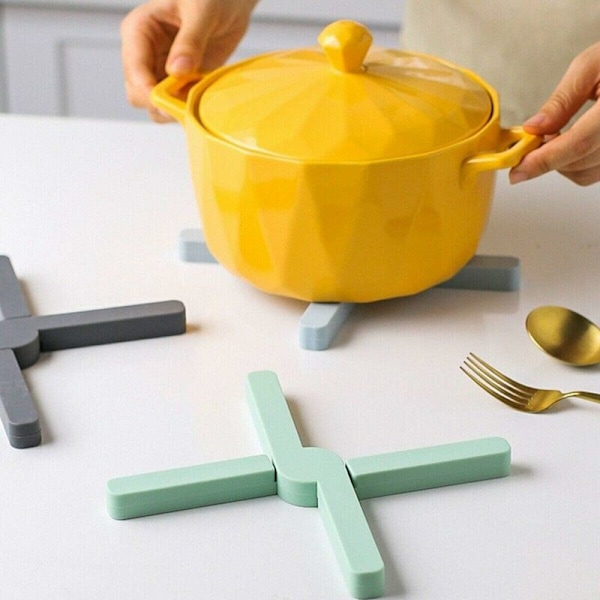 Foldbar Silikon Trivet Silikon Trivet Matte Gryteunderlag Varmebestandig Sklisikker Holdbar for Kjøkken Gryte Retter Tallerkener (Blå, 3stk)-