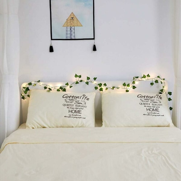 4 st 2M 20 LED Konstgjorda Växter LED-Strängljus Grön Blad Murgröna Vin för Hem Bröllop Dekoration Lampa DIY Hängande Trädgård Gräsmatta Belysning