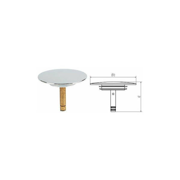 Badkarsplugg, Ø 70 mm, med Dubbel Tätning, Justerbar Höjd, Universal Badkarsplugg, Sänkklaff, Härdat Mässing med Kromfinish, Rostfri Badkar