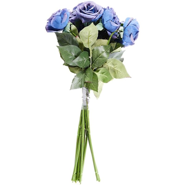 10X Ekte trykk kunstig stoff for bryllupsdekorasjon Blomsterbukett Blå