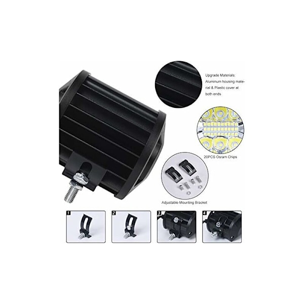 60W LED arbeidslys, 2 stk 4 tommer 6000K 5000 LM 9V-30V Vanntett IP65 Nilight LED-frontlys Lang rekkevidde LED arbeidslys, Flom tåkelys for lastebil ATV/S