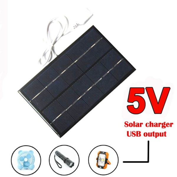 2W 5V Solcellepanel USB Batterilader Utendørs Bærbar for Bærbar PC Bank Vanntett Polysilicon Sollader