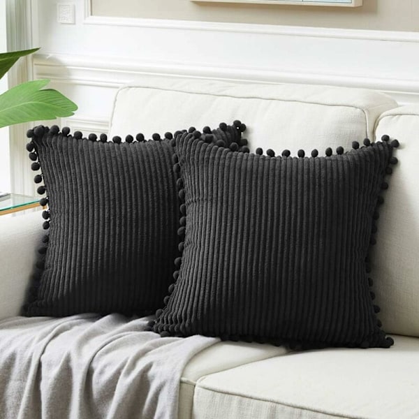 Pakke med 2 dekorative lumbale putetrekk med pomponer, myke fløyelsmyke rektangulære putetrekksett for sofa, stue, soverom, bil