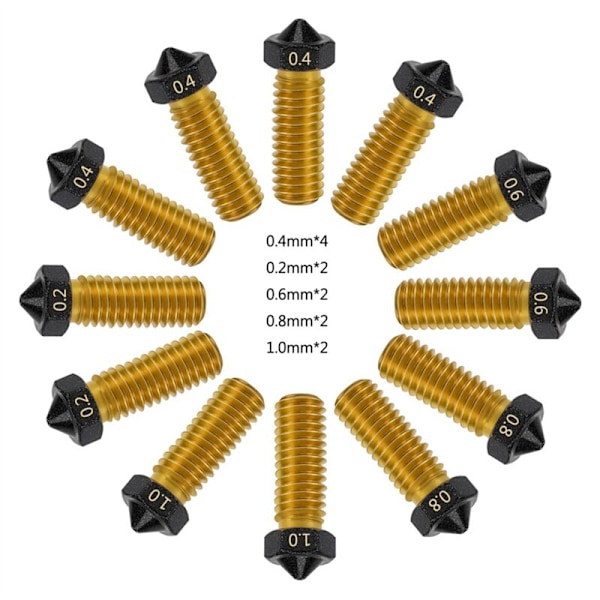 Messingdyse Sett for Hotends PTFE - M6 Gjengetråd 3D-skriverdeler for Vyper, Plus, Max