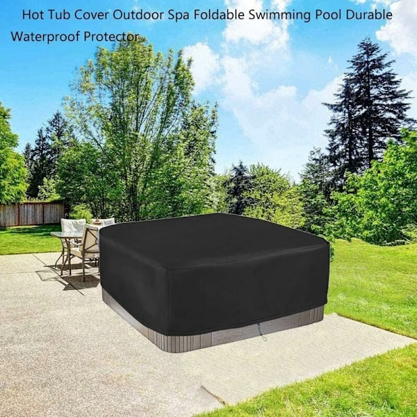 Kvadratisk Poolöverdrag Solskydd, Solskydd för Utomhus Spa Badkar Spaöverdrag UV-Resistent Överdrag, 220×220×30cm, Svart