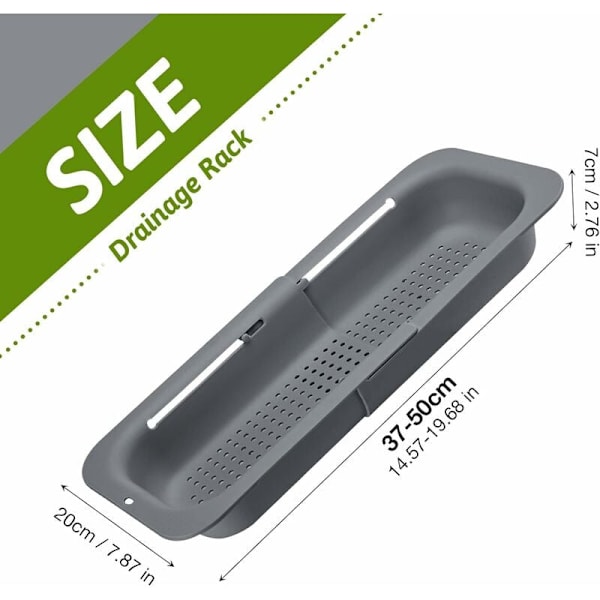 Expanderbar diskhossil, livsmedelssäkert PP-material, effektiva dräneringshål, snabbtorkande diskställ, lätt att rengöra och hållbar. (Mörkgrå)