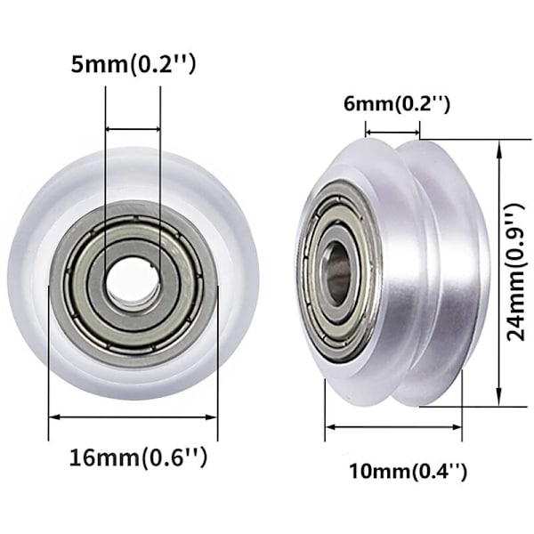 16 st 3D-skrivartrissa POM-polykarbonathjul 625Zz Heavy Duty V-spårhjul för Anet 3D-skrivare