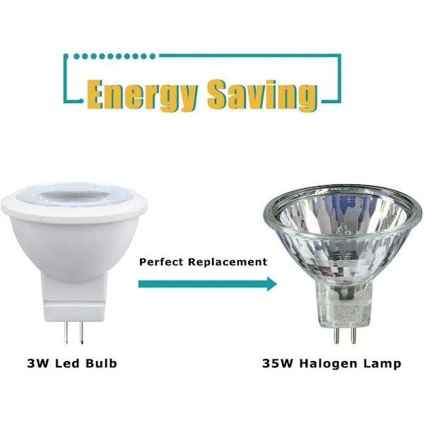3W MR11 GU4 LED-lamppu, kylmä valkoinen 6000K, AC/DC 12V, vastaa 35W halogeenivaloa, täydellinen kotiin, toimistoon, kauppaan, supermarkettiin, baareihin, kahviloihin, näyttelyihin