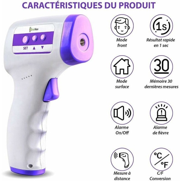 Pann termometer Infraröd termometer för vuxna, kontaktfri termometer, LCD-display, minnesfunktion, infraröd termometer för barn, vuxna, O