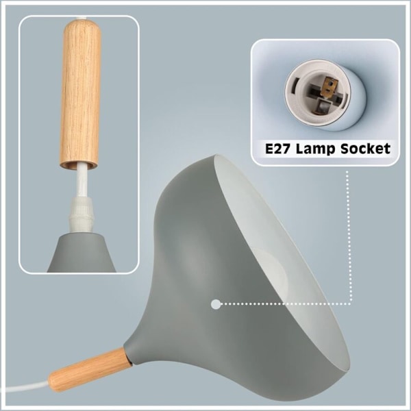 Hengende lampe i retro-stil, 24 cm, moderne skandinavisk design, dråpeformet taklampe, E27, metall og tre, pendellampe for soverom, spisestue