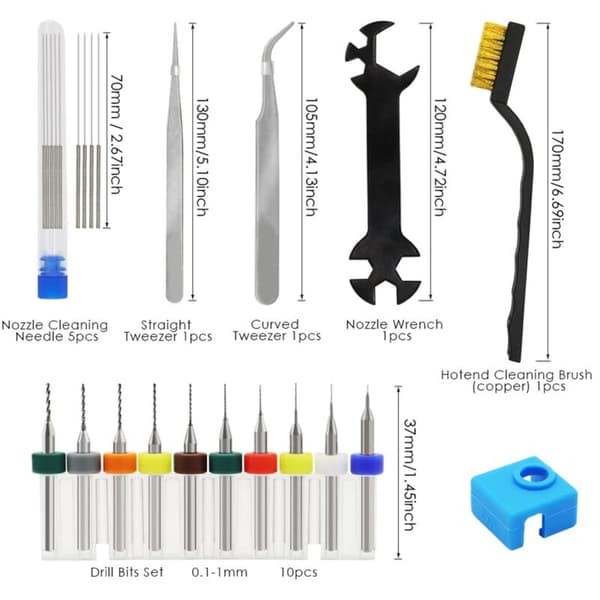 MK8 3D-printerdyser, til Ender3-dyse-rengøringssæt 3D-printerdyse-vedligeholdelsessæt 3D-printerværktøjer