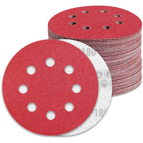 Slippapper 125mm 180 Korn 50 Stk 8 Hål Slippapper för Excentrisk Slip