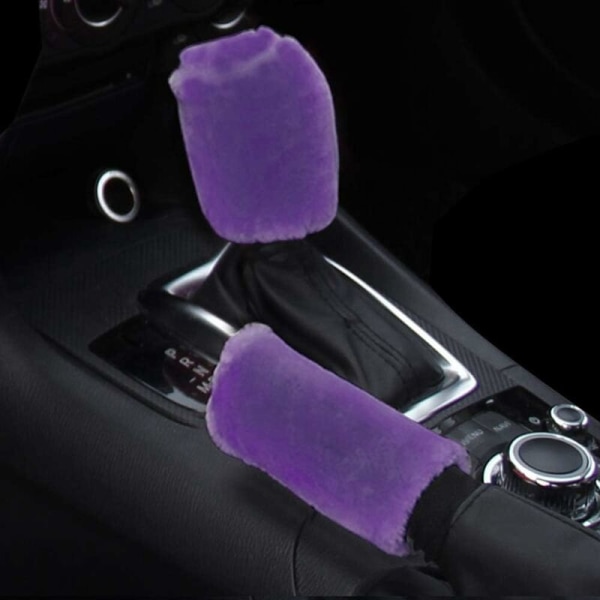3-pack fluffig rattstyrningsöverdrag, vintervarmt rattöverdrag, handbromsöverdrag, växelspaksöverdrag, universellt plysch, halkfritt, lila - Fei Yu