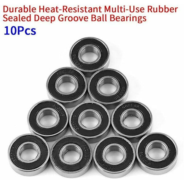 Pakke med 10 Multifunktionelle Kuglelejer med Gummiforsegling, Dyb Rille 6001-2RS (12 x 28 x 8 mm)