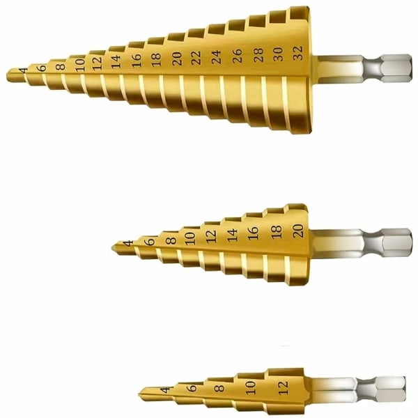 3PCS försänkningsborr, triangulär konisk titanförsänkningsborr, 4-12/20/32 mm, HSS rostfritt stål metall, för skruvmejselborrning på S