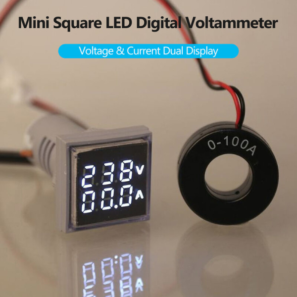 Spänningstestare och detektor Mini Digital fyrkantig Volt-Amperemeter Voltameter Amperemeter Spänningsmätare Dubbel LED-display Spännings- och strömindikator Monitor
