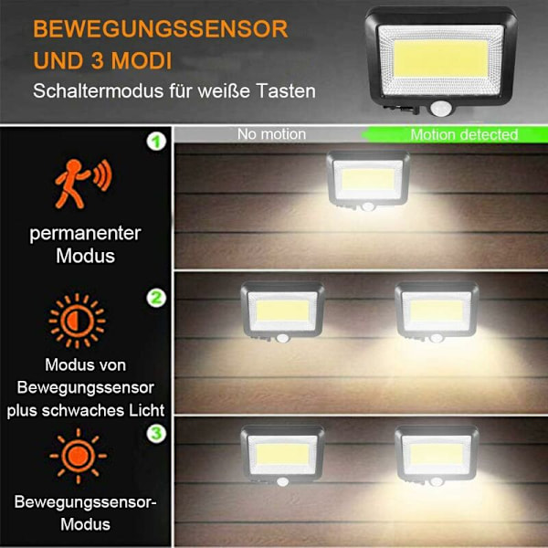 100 LED Solcellelys Udendørs - 3 Sensortilstande Sikkerhedslygter, IP65 Vandafvisende Super Lysstyrke Lys med 5 m Kabel Nem at Installere Udendørs Væglygte til