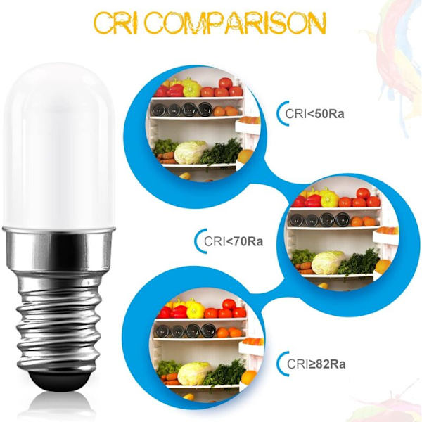 Køleskabslampe, E14 LED-pærer, 2W erstatning for 20W halogenpærer, 3000k varm hvid, 135 lm, 360 ° strålevinkel, 220 V-2stk