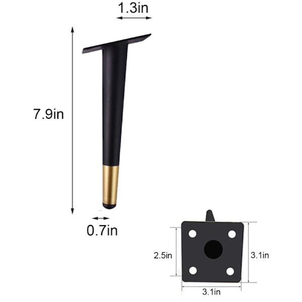 TV-kaapin jalat, TV-kaappi, teepöytäkaappi ja pöydän jalat, musta kulta, 20cm