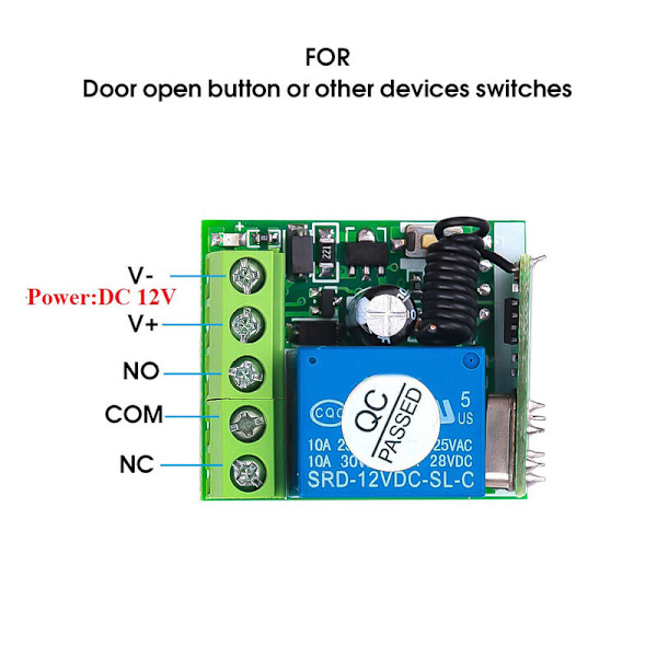 Enkeltkanals relæmodul DC 12V Universal trådløs switch RF relæmodtager + 2 CH fjernbetjening