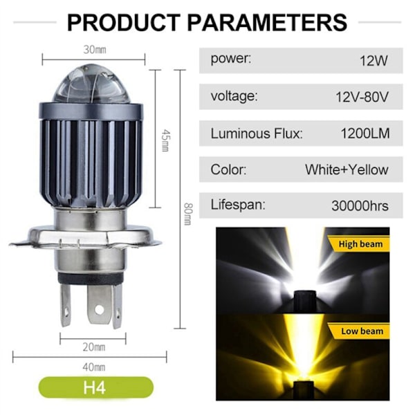 2X LED H4 Projektor Liten Glödlampa Motorcykeltillbehör Passar för Integrerade Tvåfärgade Strålkastare Modifierade
