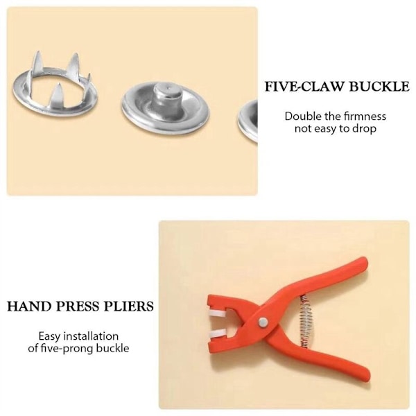 Femklør Knapp Installasjonsverktøy Tangsett, Usynlig Trykknapp, Sømløs Knappsett Egnet for DIY Håndverk.