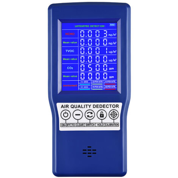 Bärbar multifunktionell CO2 PPM koldioxiddetektor gasanalysator Luftkvalitetsmätanordning, modell: blå