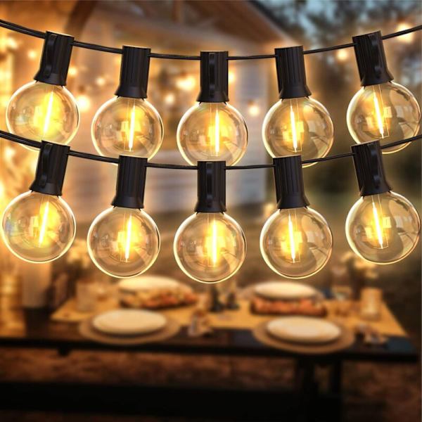 15M Guinguette Utomhus Fairy Lights, LED Utomhus Fairy Lights med 26 E12 G40 Plastlampor Utomhus, IP45 Vattentät Guinguette Girlang för Trädgård C