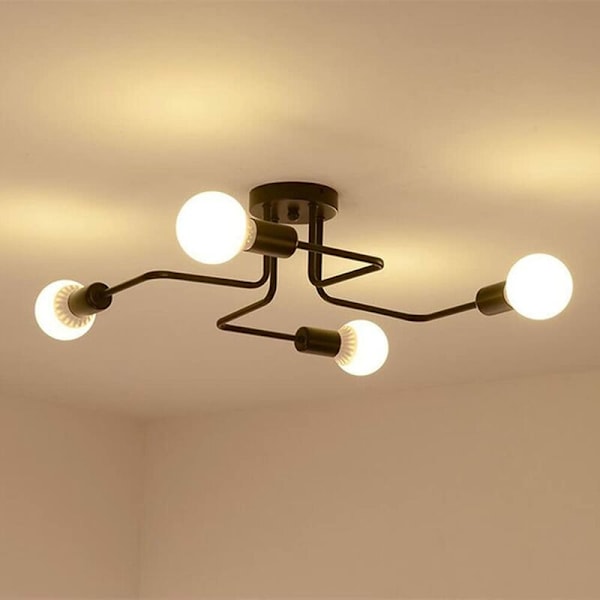 Moderne taklamper Industriell metallbelysning, 4 lamper E27 LED taklampe, moderne svart taklampe for stue soverom
