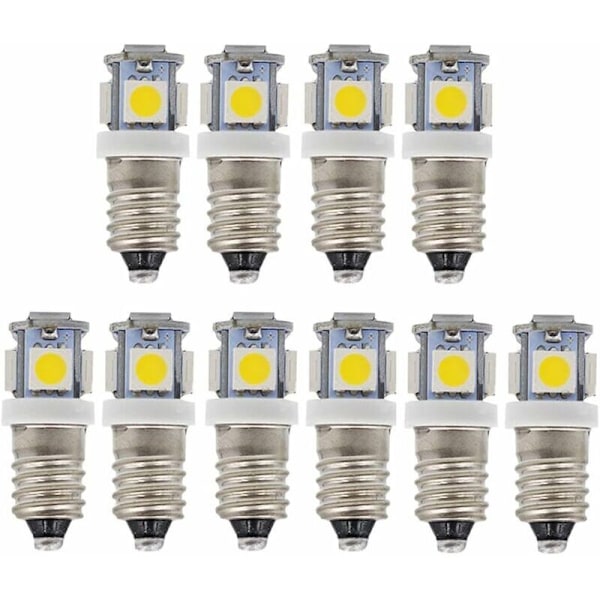 10 stk E10 6V Kald Hvit LED-pærer 5SMD 0.5W 50LM Lampe（Varm Hvit）--