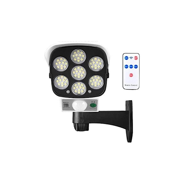 Solcellelys Utendørs Solcellelys med Trådløs Bevegelsessensor og Dummy Sikkerhetskamera IP66 Vanntett 77 LED Spot Vegglampe for Hage, Hage, Terrasse,