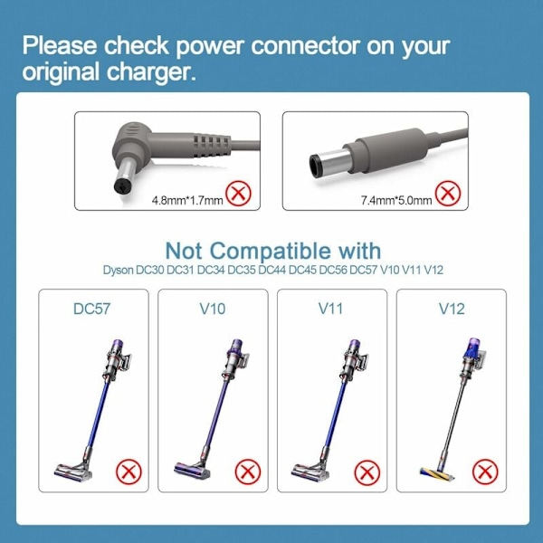 26.1V Lader for Dyson Trådløs Støvsuger - (for V6 V7 V8 Absolute DC58 DC59 DC61 DC62 DC72 Strømforsyning)