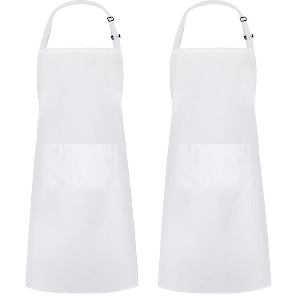 Set med 2 justerbara köksförkläden 100 % polyester med 2 fickor Matlagningsförkläden för och kvinnor Kock