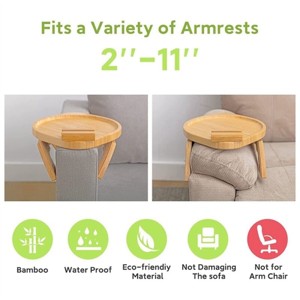 Sofa Armlenebord, 360° Rotasjonsbar Sofa Armlenebrett for Spising Rundt