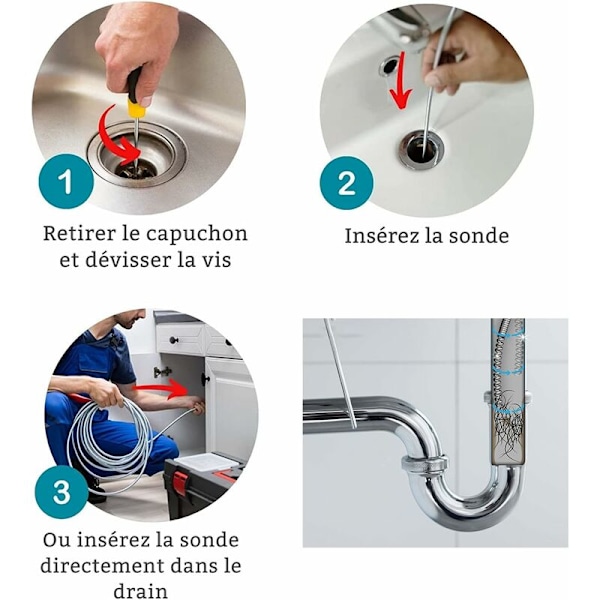 Avloppsrensare med vev, Rörrensning, Avloppsrensare, rörrensare för manuellt arbete (3 meter x 5 mm)