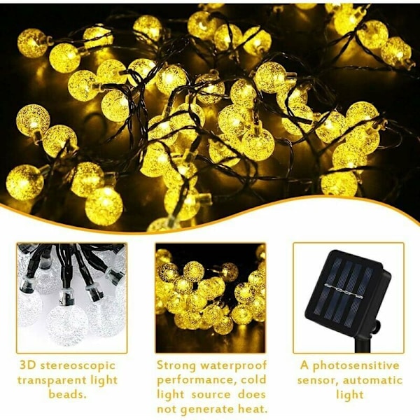 Udendørs Solcelle-Lysguirlande 12M 100 LED Varmt Hvidt Lysguirlande med 8 Tilstande & Vandafvisende IP65 Dekorativ Lampe Ideel til Hjem, Have, Festival, Jul