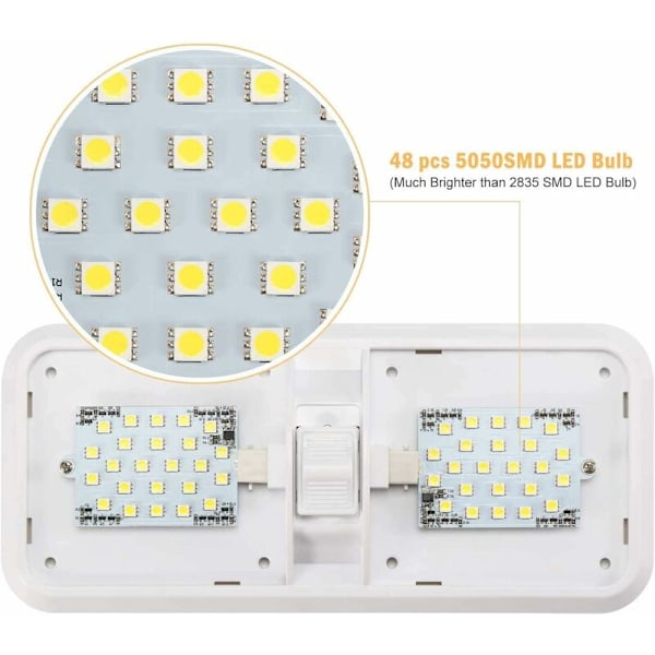 12V LED Inredningsbelysning Husbil Taklampa 12V 3.5W LED Naturvitt Ljus Dubbla Ljus med Strömbrytare för Husbil Husvagn Båt 2-pack