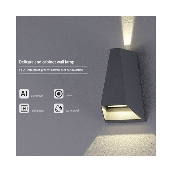 Liten vegglampe lys LED-belysning 8W nattlys 3000K opp og ned vegglamper for innendørs soverom stue hotell, grå