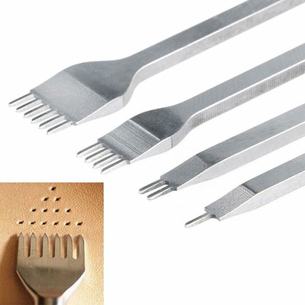 4 stk. 3mm Læderværktøjsæt, Hulstans DIY Læderhåndværk Klo Punch Hul Syning Diamant Snøring 1+2+4+6 Tands Snøring Perforer Syværktøjer