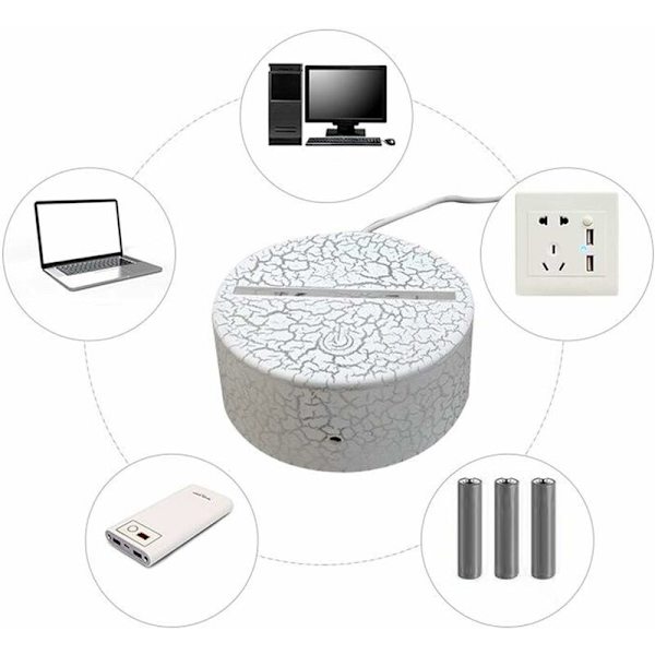 LED Lampegrund 2-vejs Strømforsyning 3D Illusion Natlys Holder, 7 Farve Skiftende Berøringskontakt Udskiftningsbase Display Stativ til - Hvid Sving