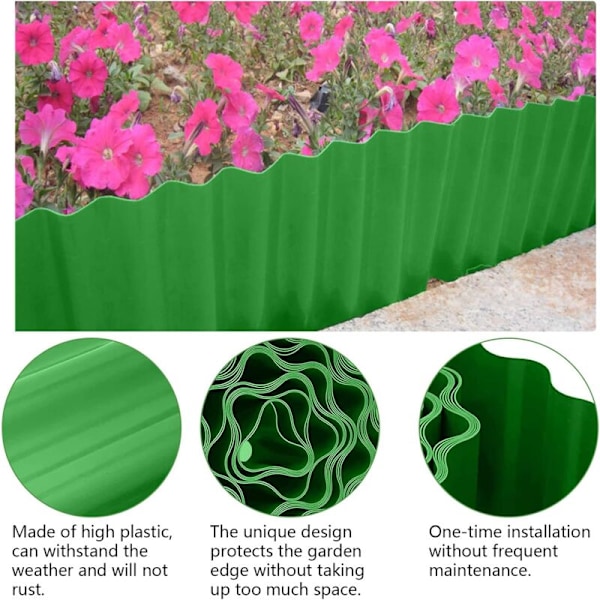 Plastik Hagekant, 12 Meter Fleksibel Plenkant, Blomsterbedkant, Foldbar Dekorativ Hageplenkant for Kurver, 20cm Høy