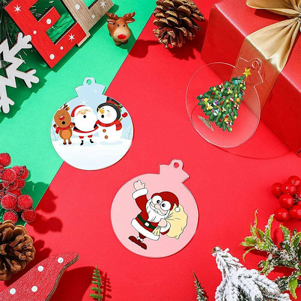 50 st runda akryl julgranskulor vita transparenta akryl ornament med hål för DIY, semester